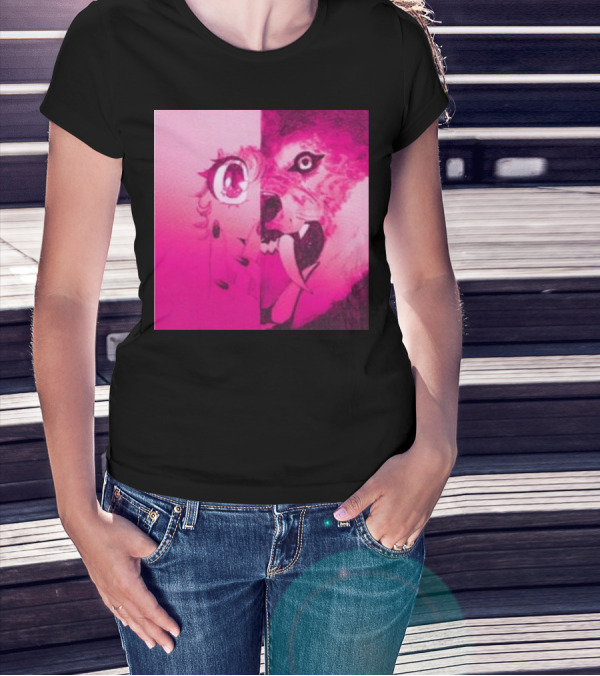 Dead On The Scene Wolf And Anime Girl Pink Contrast T-Shirt