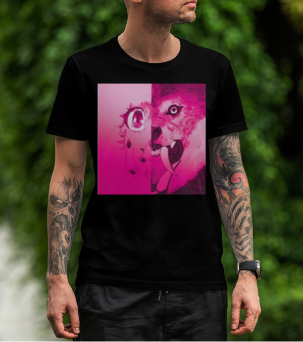 Dead On The Scene Wolf And Anime Girl Pink Contrast T-Shirt