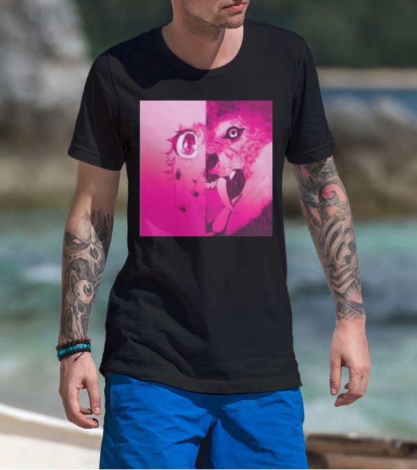 Dead On The Scene Wolf And Anime Girl Pink Contrast T-Shirt