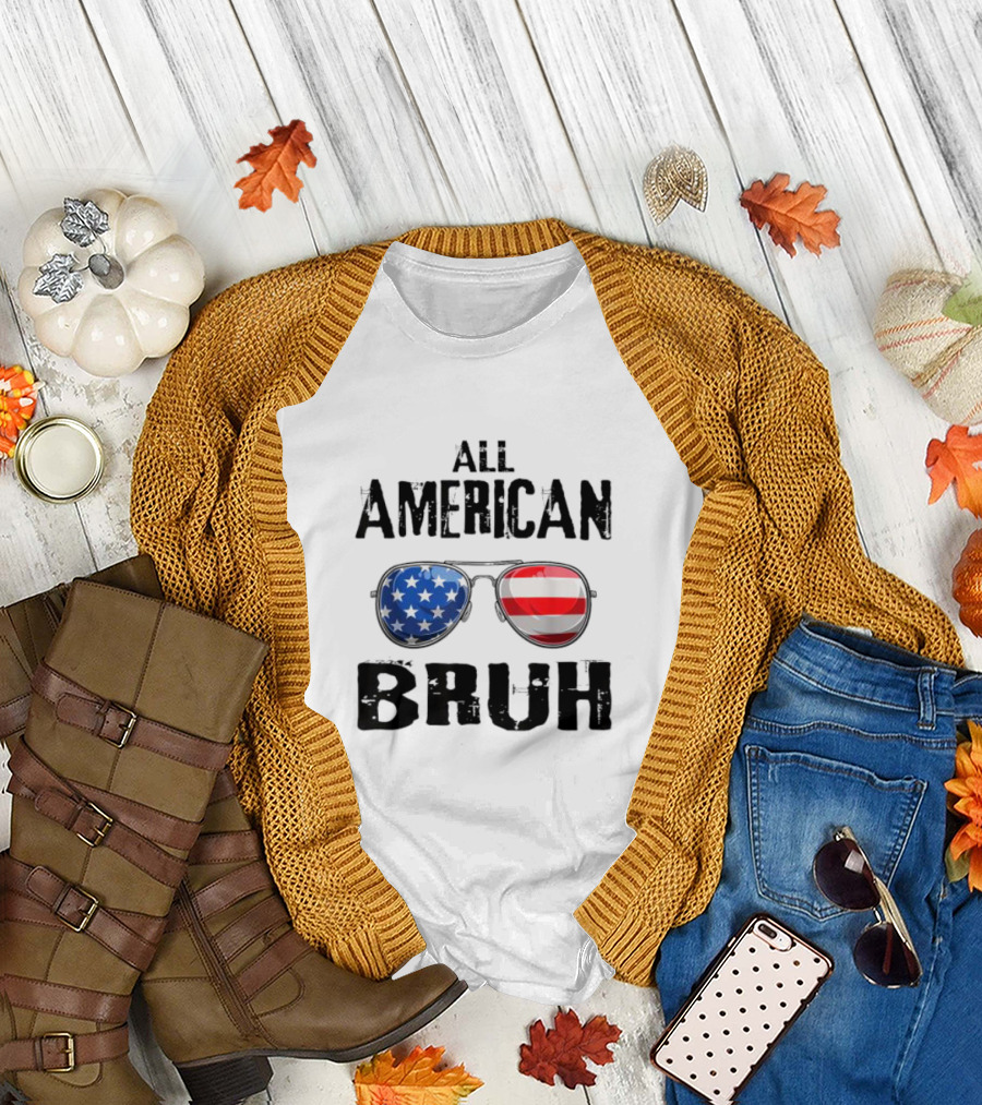 All American Bruh 4th Of July Boys Patriotic Sunglasses USA Flag T-Shirt