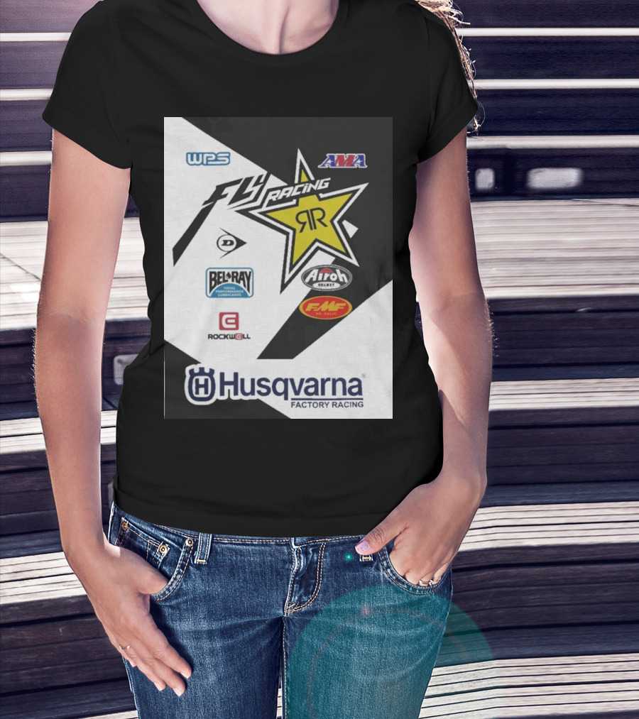 WPS AMA Fly Racing Rockstar Husqvarna Factory Racing Bel-Ray Airoh FMF Rockwell T-Shirt
