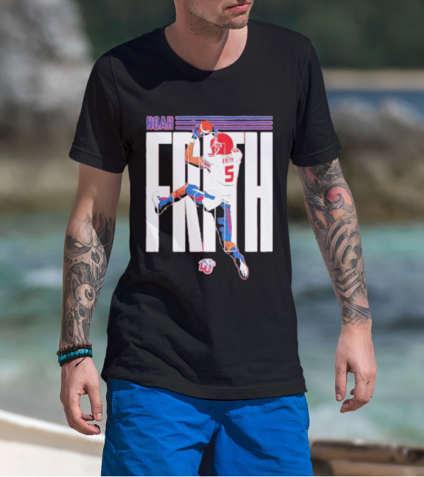 Noah Frith Liberty University Football Caricature Red Jersey Number 5 T-Shirt