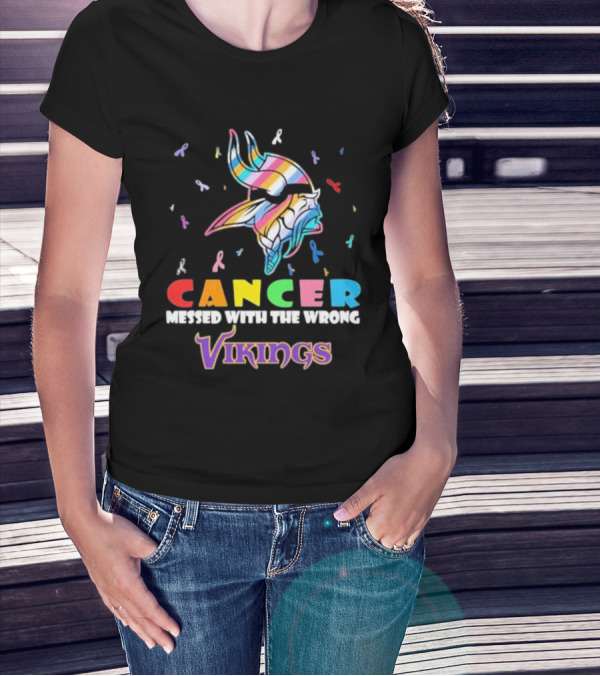 Cancer Messed With The Wrong Vikings Rainbow Ribbon T-Shirt