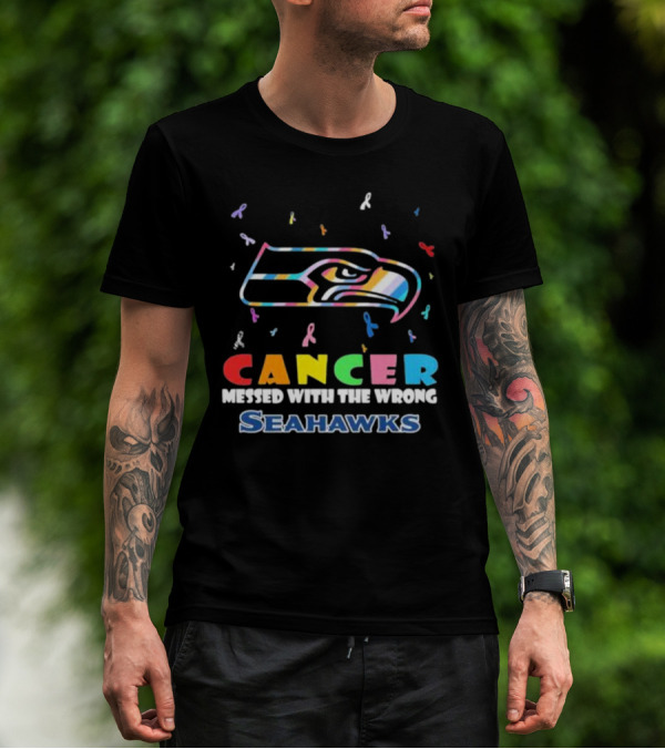 Cancer Messed With The Wrong Seahawks Colorful Ribbon T-Shirt
