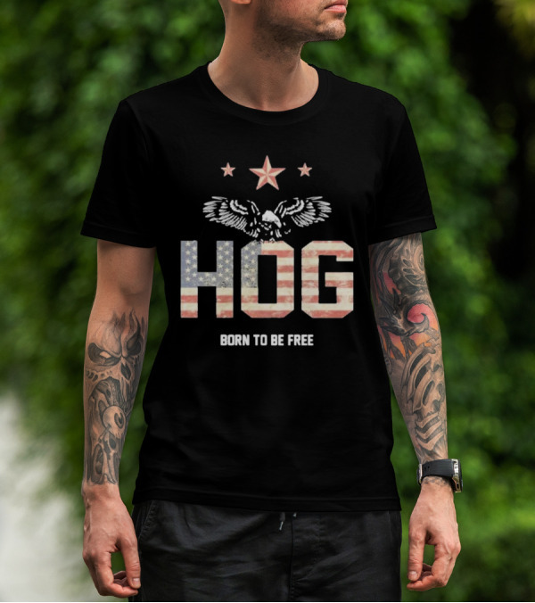 Hog Born To Be Free American Flag Eagle Stars T-Shirt