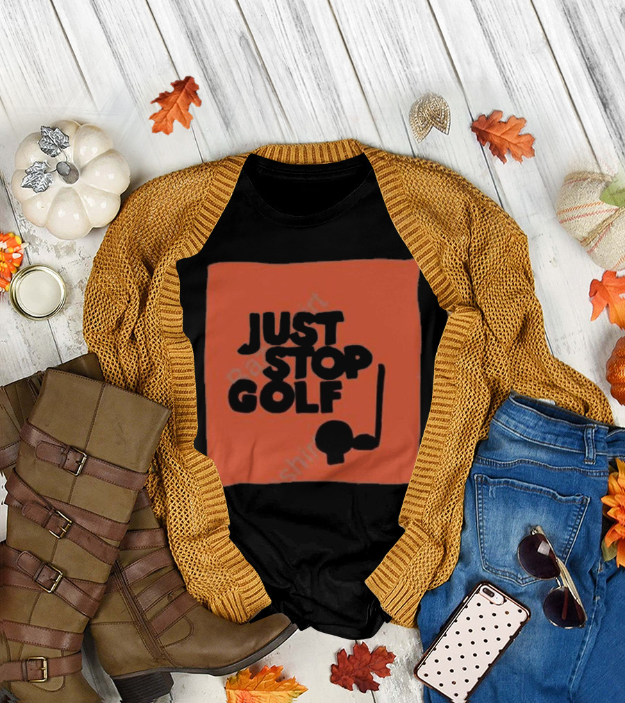 Just Stop Golf Skull and Putter Cartoon T-Shirt