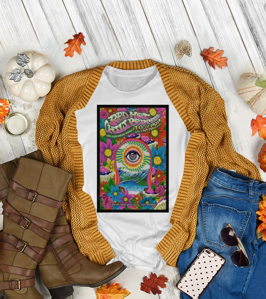 Red Hot Chili Peppers July 14 Vienna Poster Eye Surrounded by Psychedelic Flowers and Mountains T-Shirt