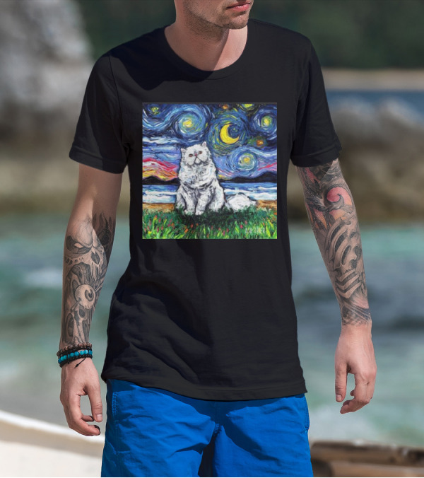 Aja Trier Starry Night Persian Cat Painting T-Shirt
