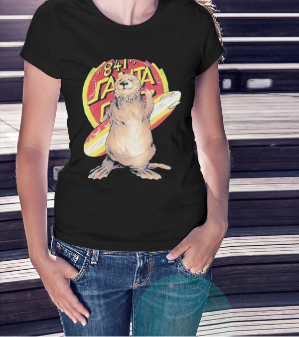 841 Santa Cruz Locals Only Awaswas Territory Otter With Surfboard T-Shirt