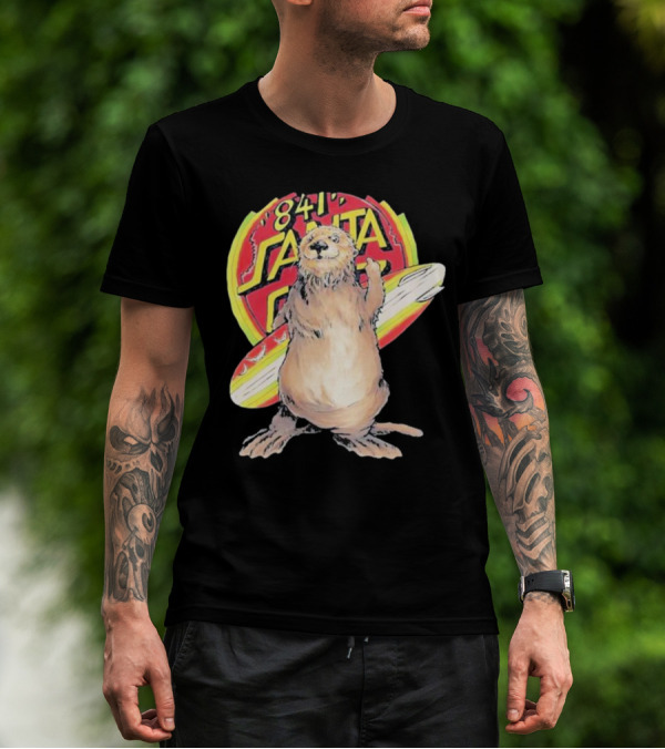 841 Santa Cruz Locals Only Awaswas Territory Otter With Surfboard T-Shirt