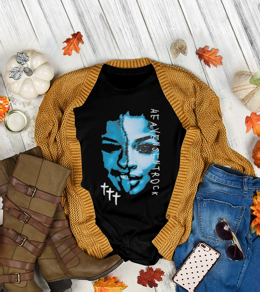 HEAVENSENTROCK Face Blue Art with Cross Symbols T-Shirt