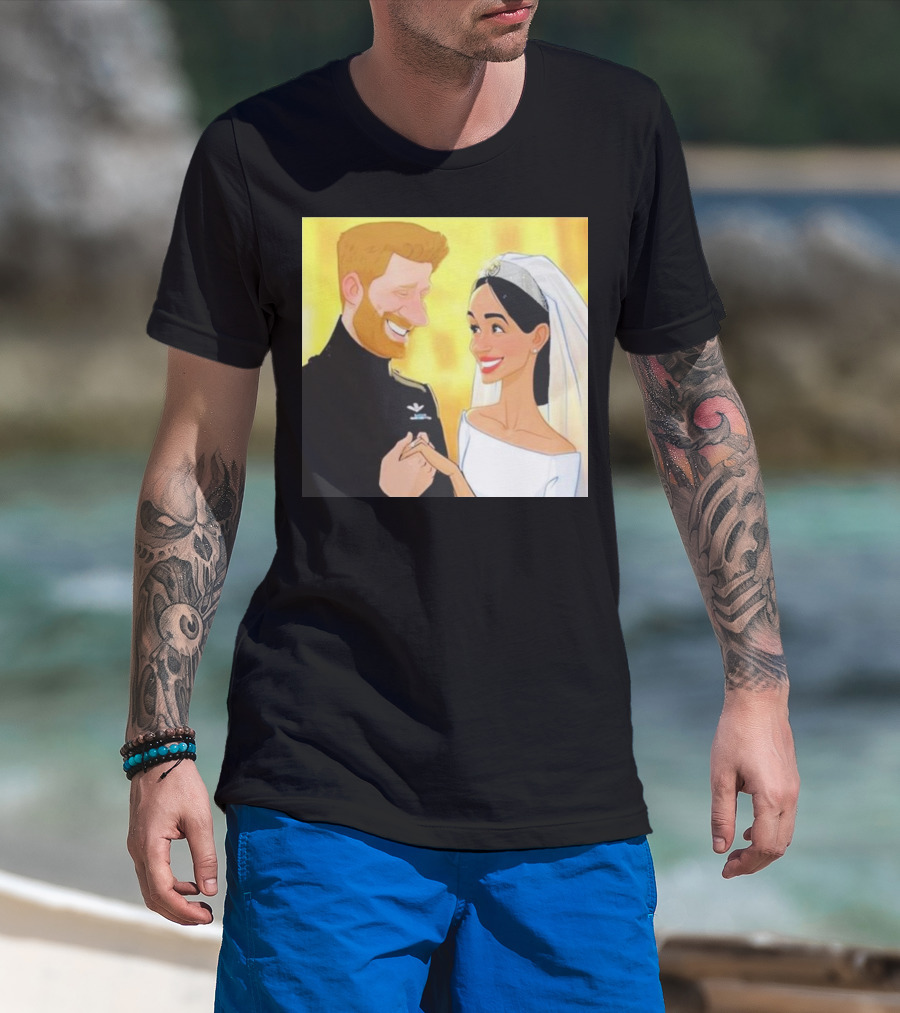 Meghan And Harry Cartoon Wedding T-Shirt