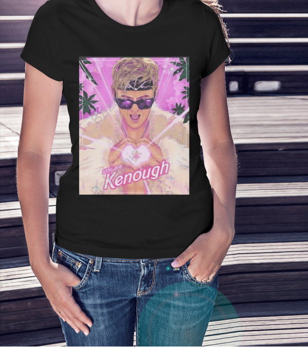 Barbie Oppenheimer You Are Kenough Retro Vibes Pink Palm Background T-Shirt