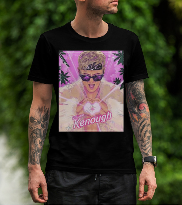 Barbie Oppenheimer You Are Kenough Retro Vibes Pink Palm Background T-Shirt