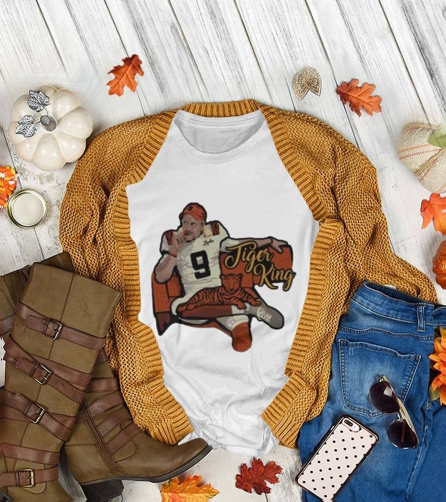 Cincinnati 9 Tiger King Football Player with Orange-Striped Tiger T-Shirt