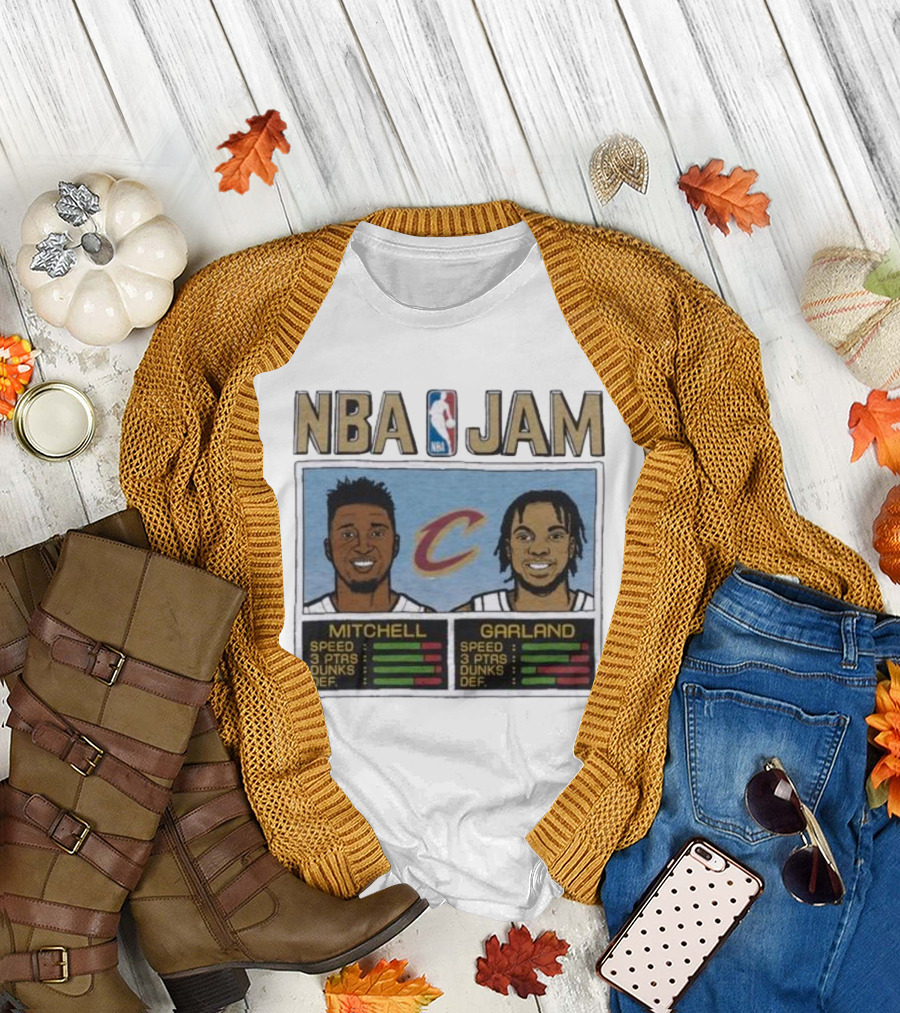 NBA Jam Cavs Mitchell Garland Retro Video Game Style Stats T-Shirt
