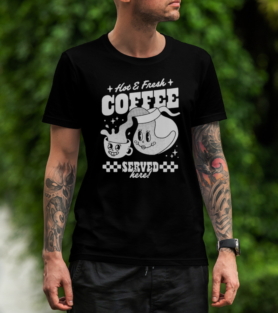Hot And Fresh Coffee Served Here Retro Cartoon T-Shirt