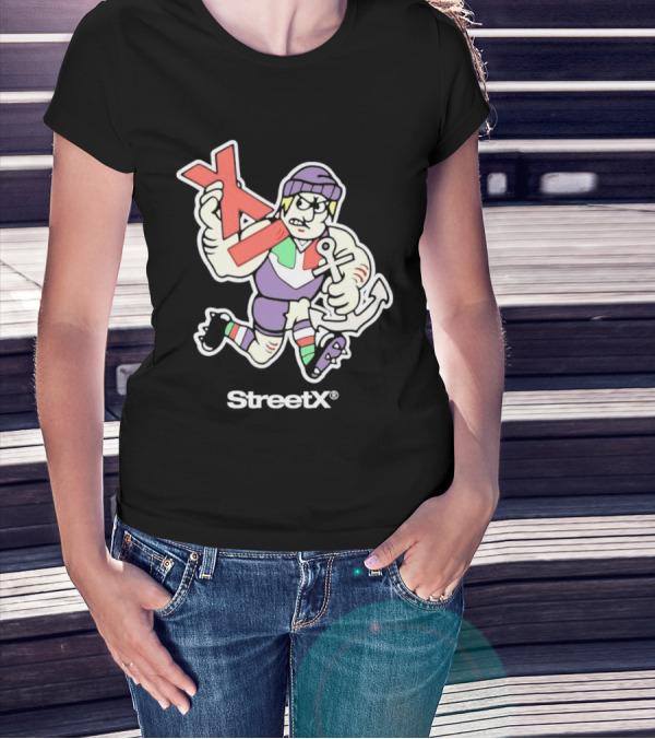 Fremantle Dockers Mens Street X AFL 90s Mascot Character With Anchor And Red X T-Shirt