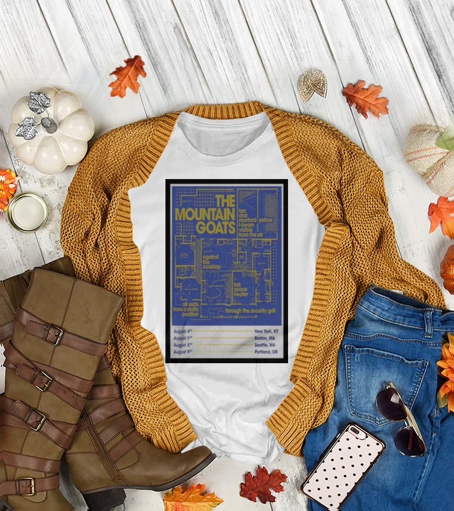 The Mountain Goats Tour Poster August 4 New York Boston Seattle Portland Dates Fan Mustard-Yellow Beam Visible Cooktop Security Grill T-Shirt