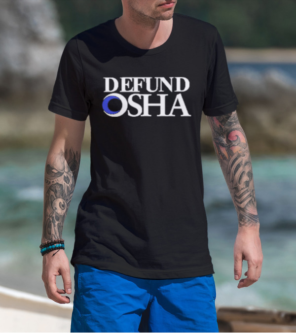 Barelylegal Defund OSHA White Text Blue Circle T-Shirt