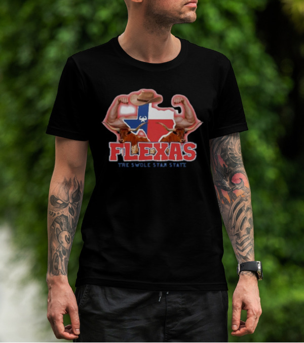 Flexas Swole Arms Texas Longhorns Cowboy Hat The Swole Star State T-Shirt
