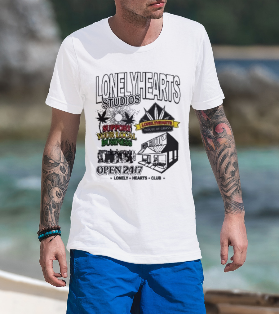 Lonely Hearts Studios Support Your Local Business House Of Grass Open 24/7 T-Shirt