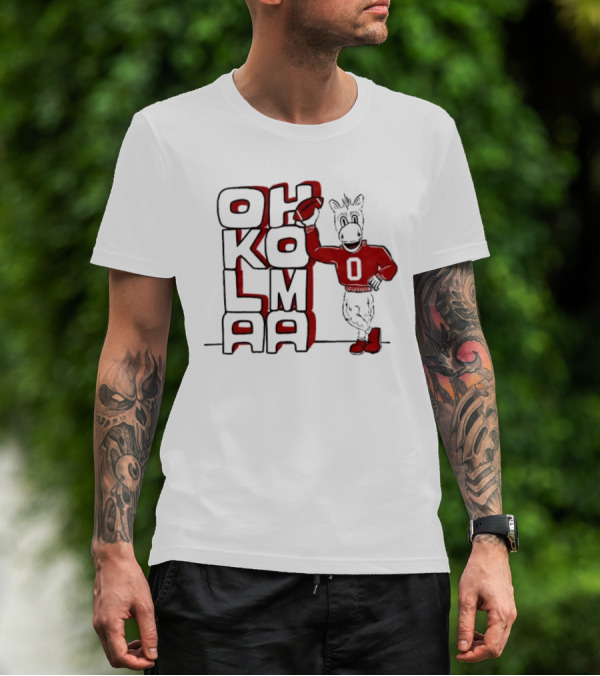 Oklahoma Sooners Ou Stacked Vintage Mascot Football Icon With Retro Donkey Holding Football T-Shirt