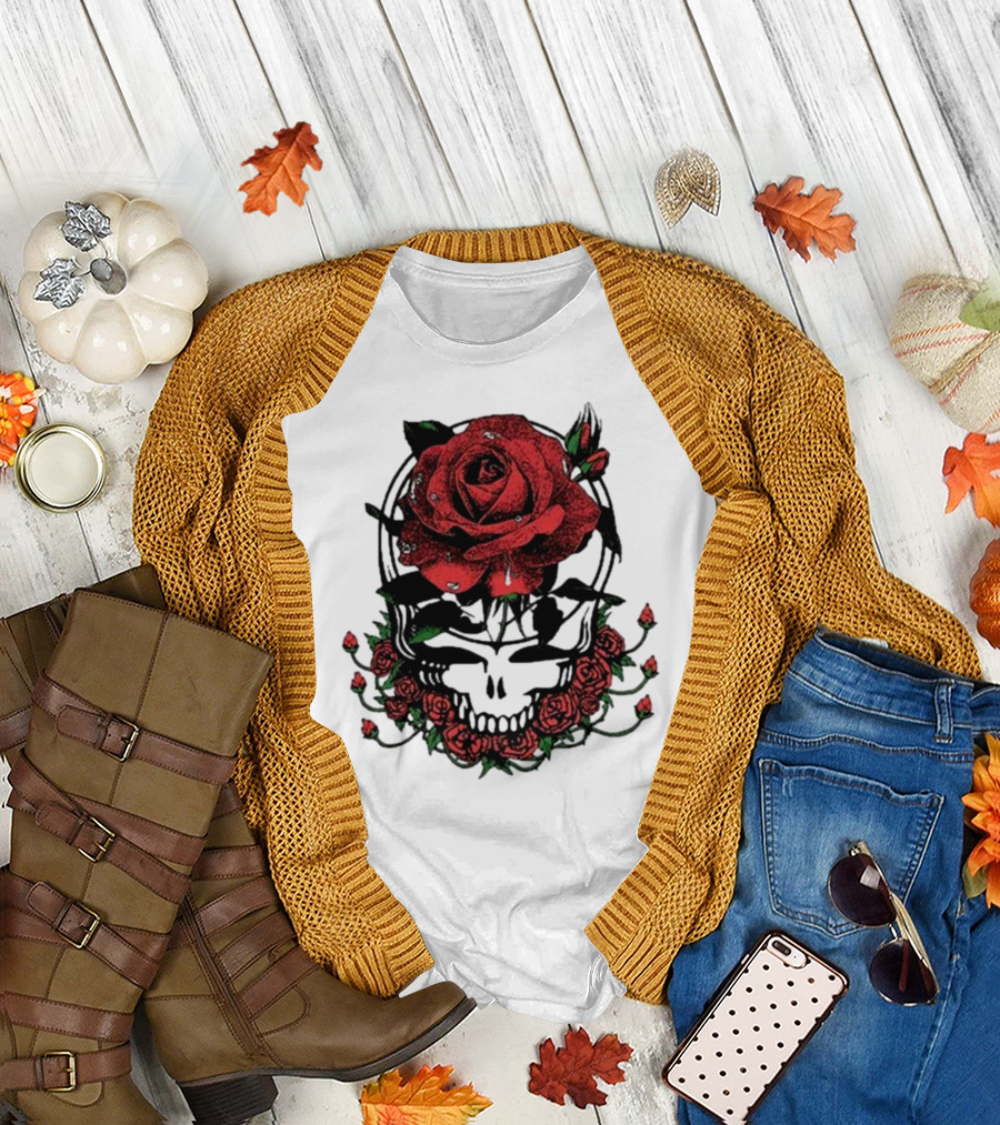 Dead and Co The Final Tour Skull with Giant Red Roses T-Shirt