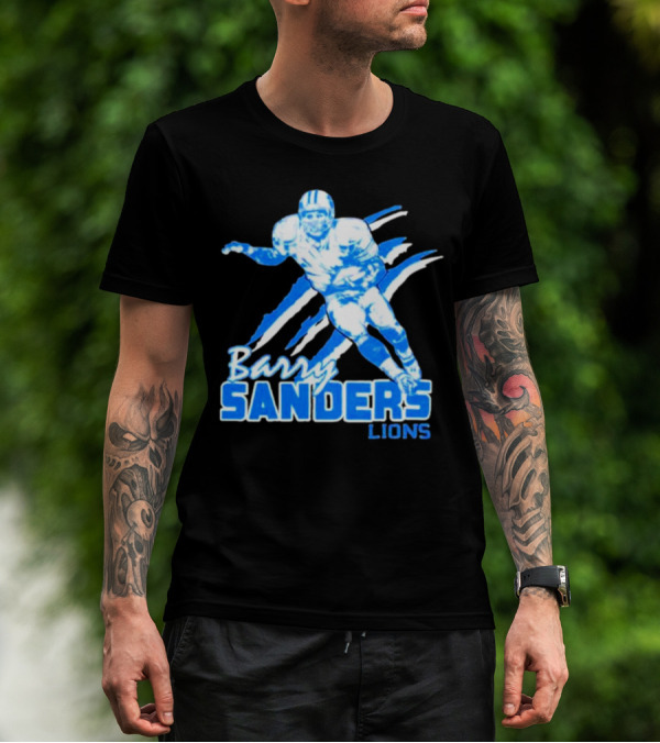 Barry Sanders Detroit Lions Running Back Iconic Blue T-Shirt