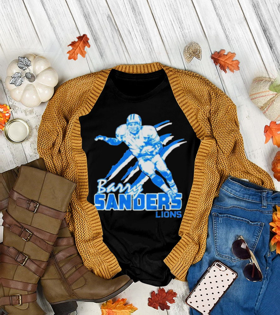Barry Sanders Detroit Lions Running Back Iconic Blue T-Shirt