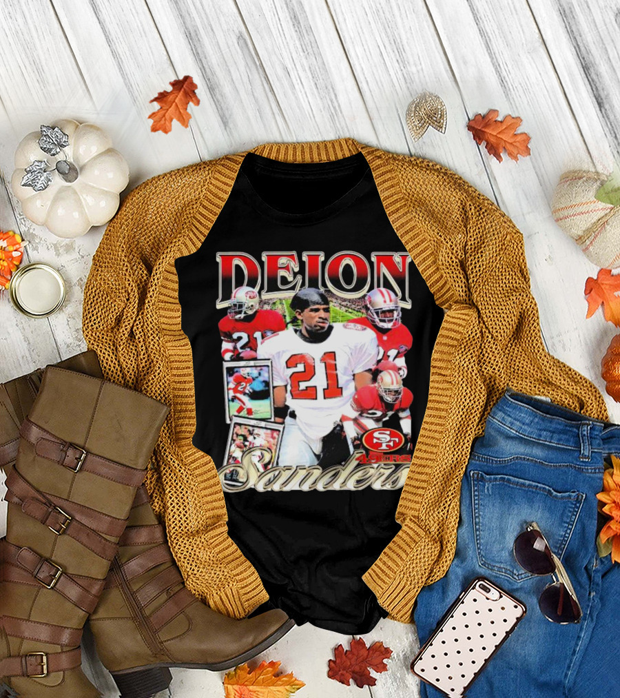 Deion Sanders San Francisco 49ers Football 21 Signature T-Shirt
