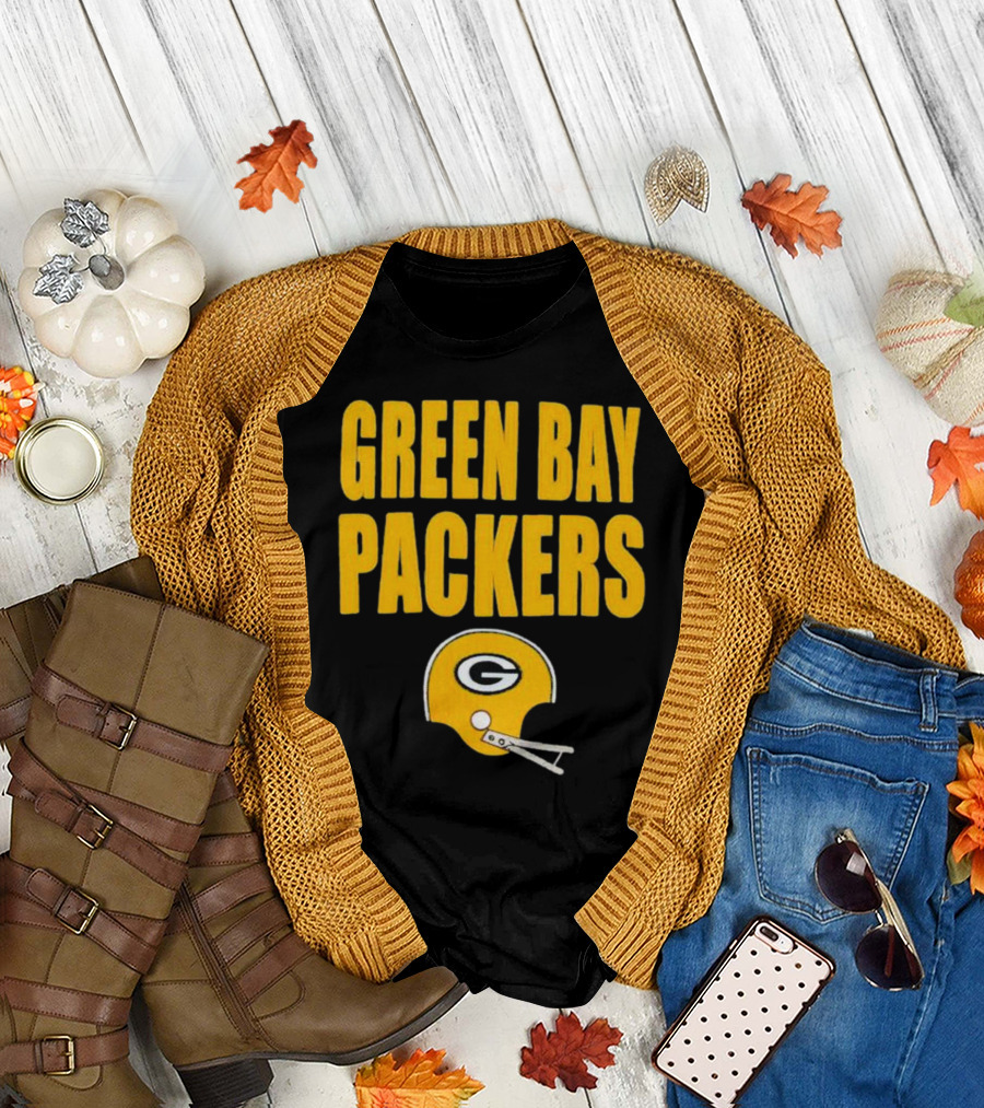 Green Bay Packers Helmet Logo and Text Football Fan Gear T-Shirt