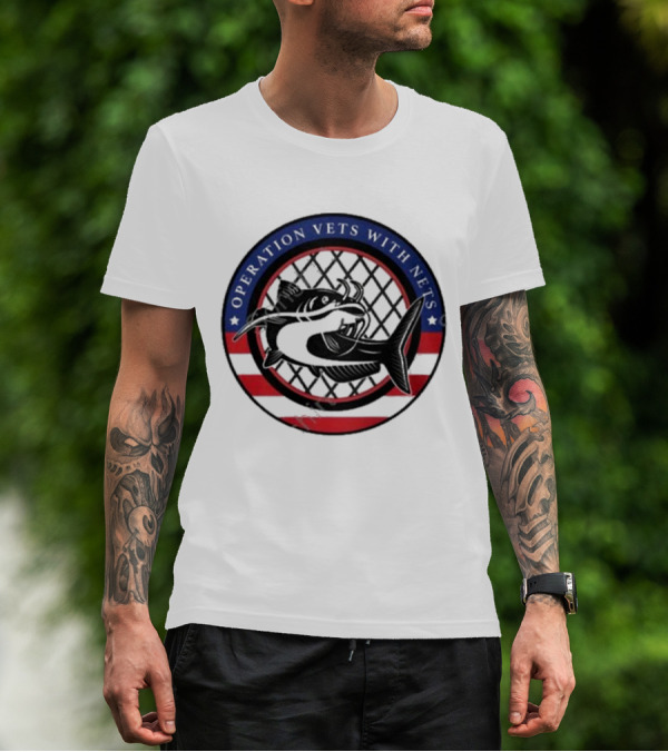 Operation Vets With Nets American Flag Circle With Fish And Net T-Shirt
