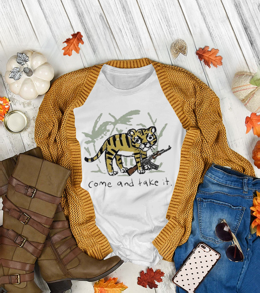 Come and Take It Tiger with Rifle and Jungle Background T-Shirt