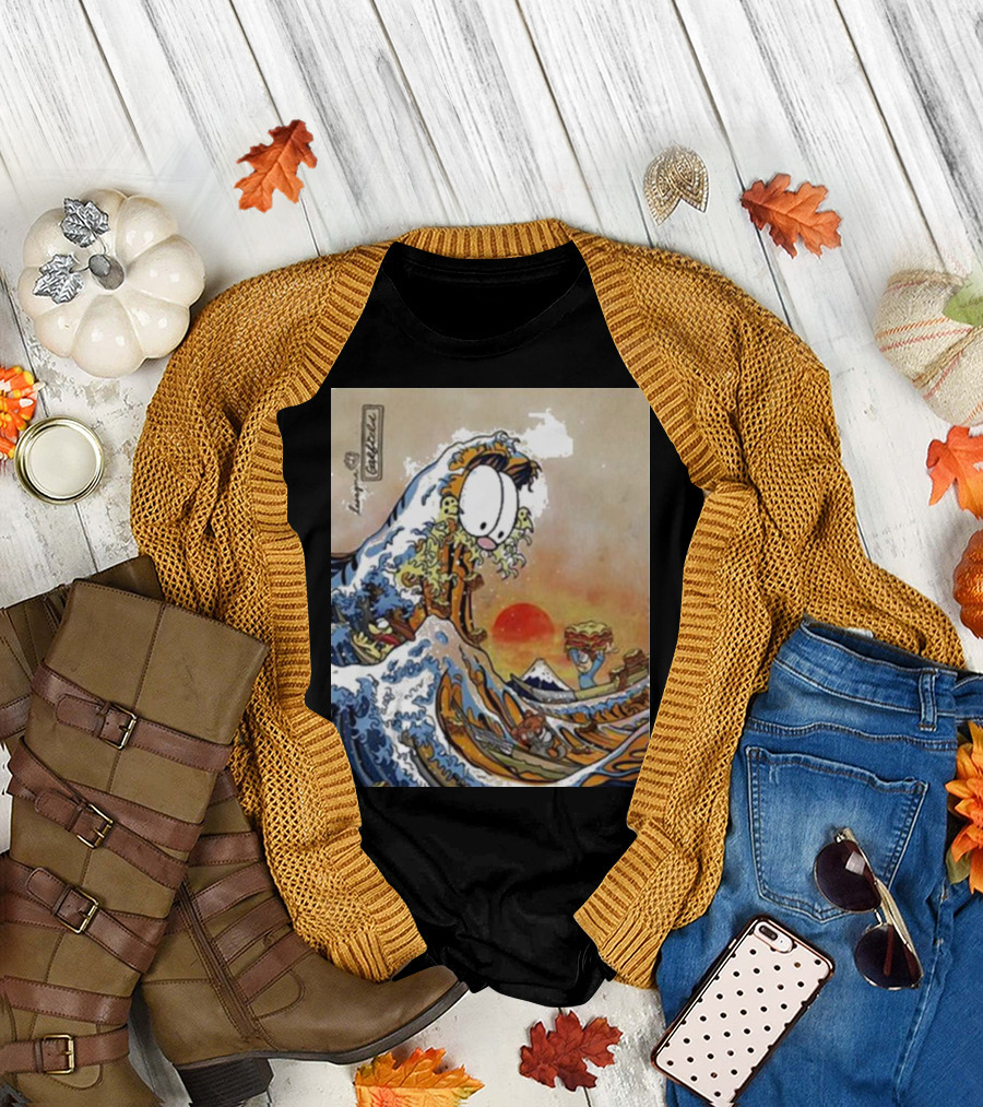 Great Wave of Lasagna Garfield Japanese Art Style Hokusai T-Shirt