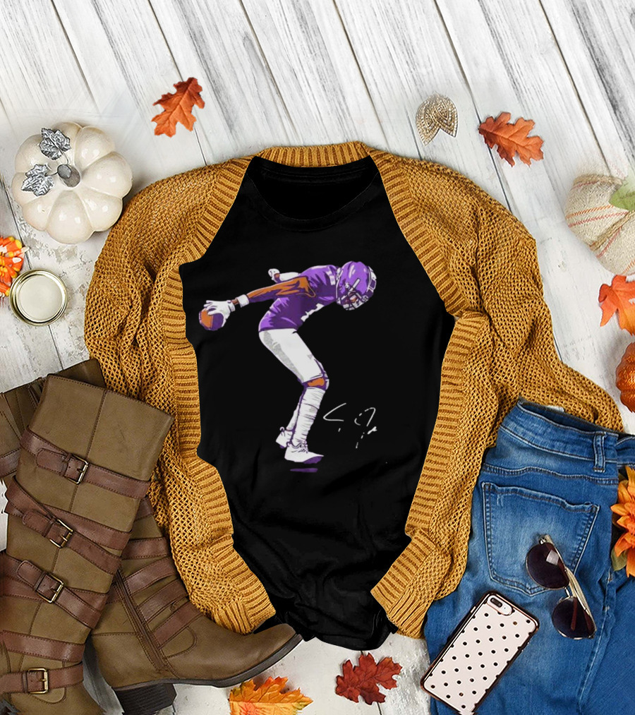 Justin Jefferson Football Superstar Pose in Purple and White T-Shirt