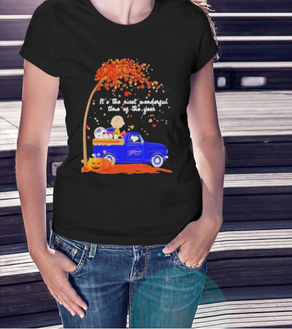 Snoopy And Charlie Brown Buffalo Bills It's The Most Wonderful Time Of The Year Autumn Truck Scene T-Shirt