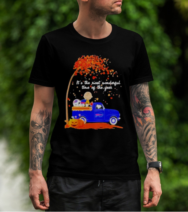Snoopy And Charlie Brown Buffalo Bills It's The Most Wonderful Time Of The Year Autumn Truck Scene T-Shirt