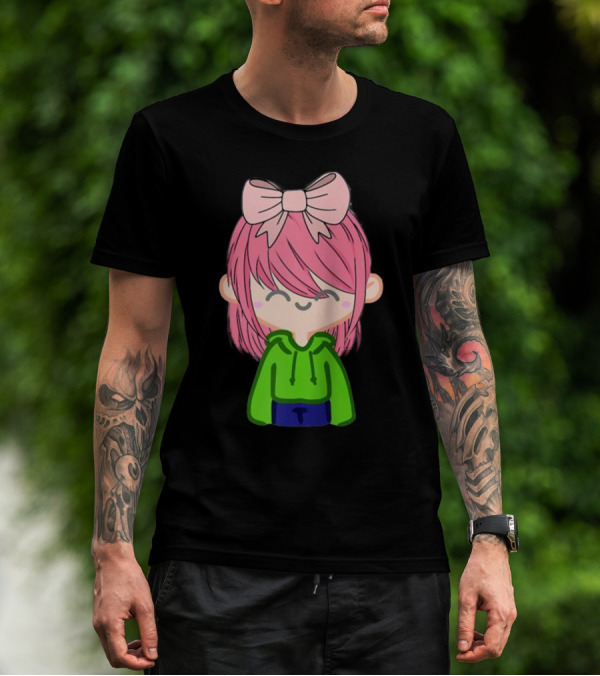 Alli Cat Pink Hair Girl Green Hoodie Bow Raglan Baseball T-Shirt