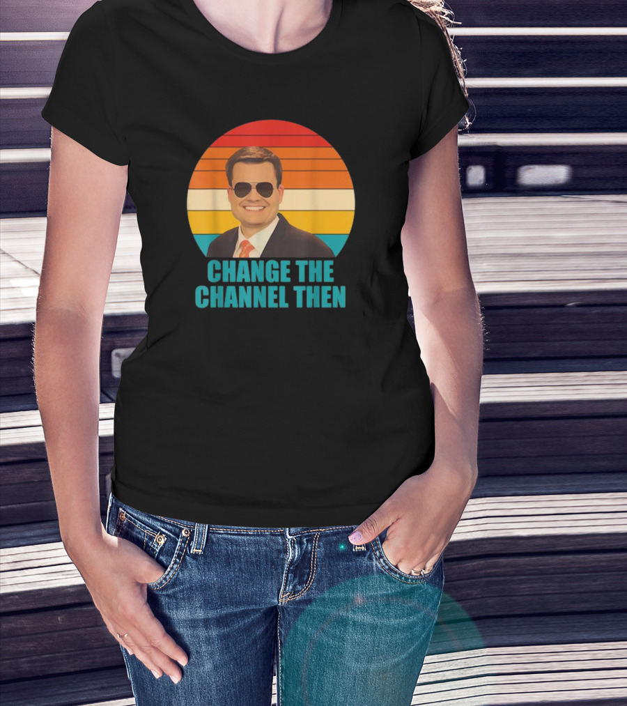 Change The Channel Then Retro Sunglasses News Anchor Stripes T-Shirt