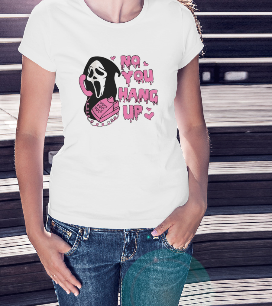No You Hang Up First Ghost Face Pink Phone Halloween T-Shirt