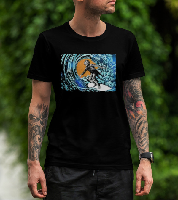 Maedenart Ghost Evil Surfer Riding Wave With Blue Turbulence T-Shirt