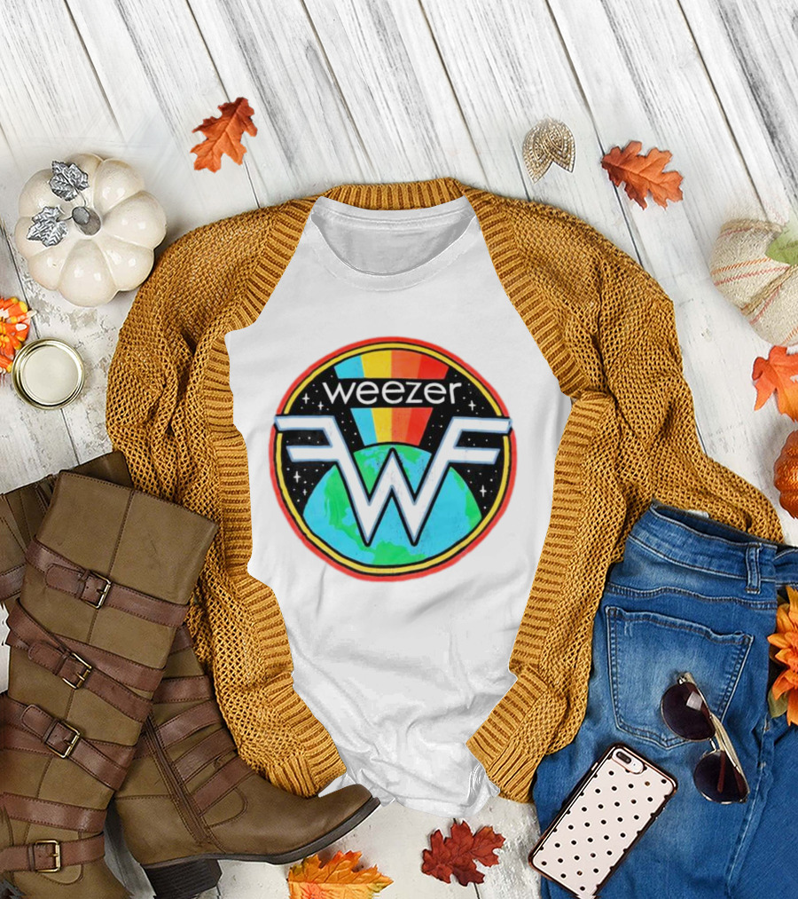 Weezer WF Earth Rainbow Alternative Rock Planet Badge T-Shirt