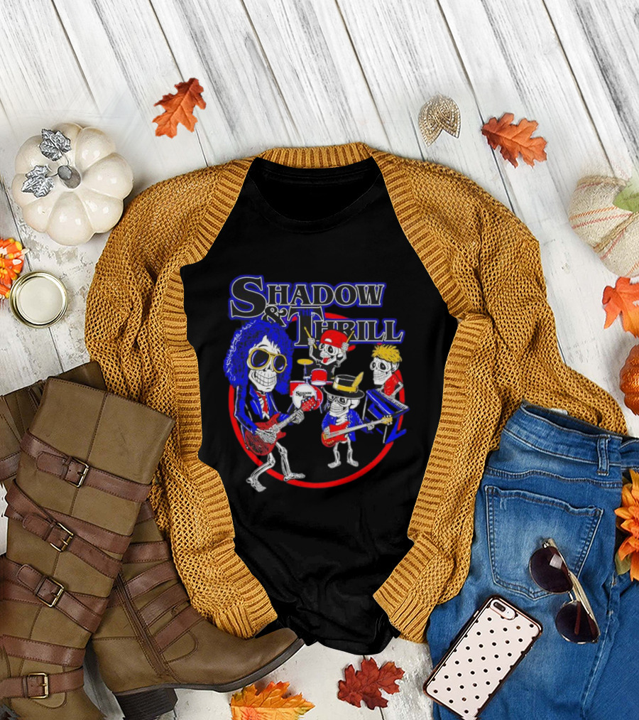 Shadow and Thrill Skeleton Band Rock Performance T-Shirt