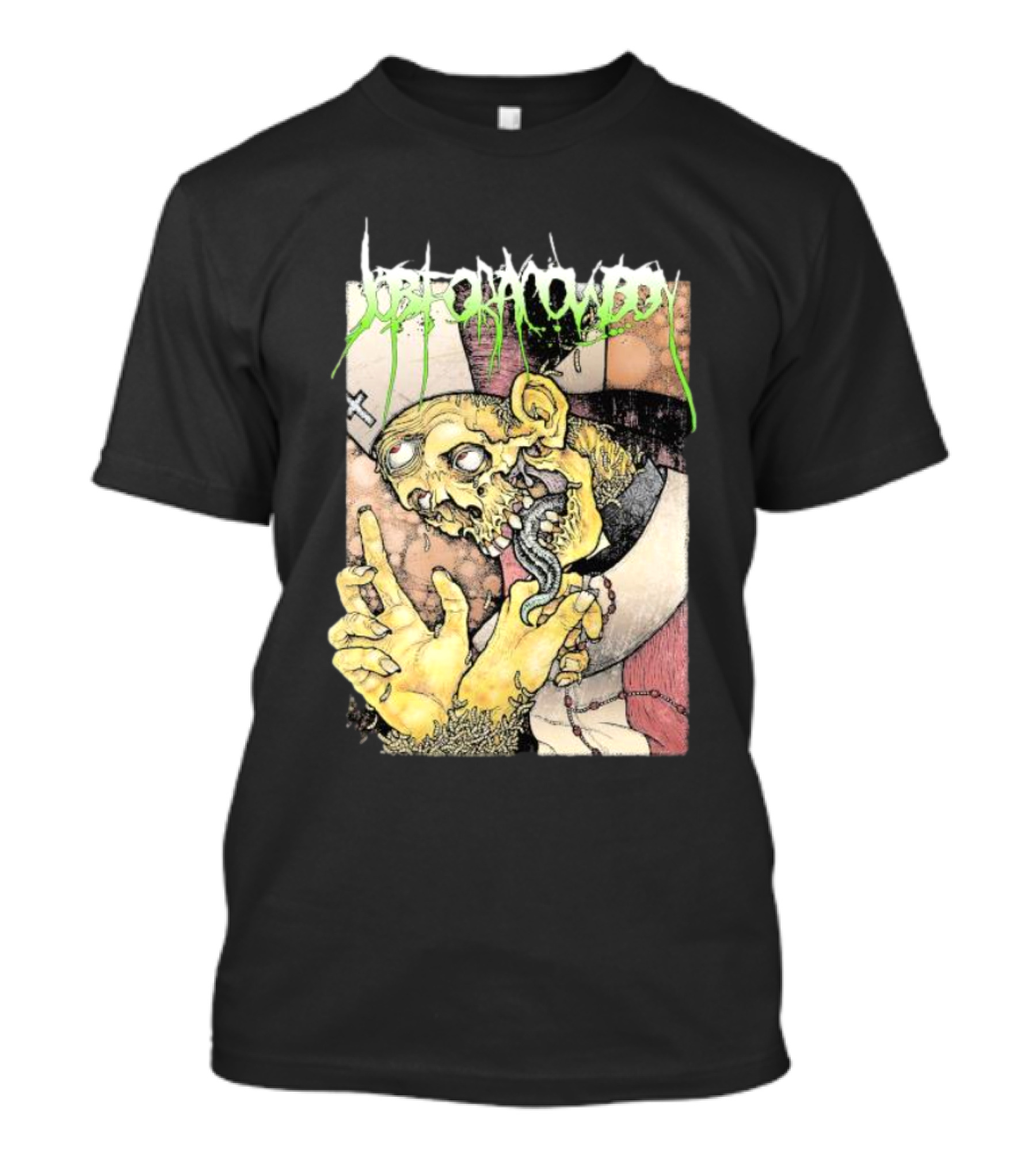 Job For A Cowboy Priest Zombie Graphic With Cross And Rosary T-Shirt