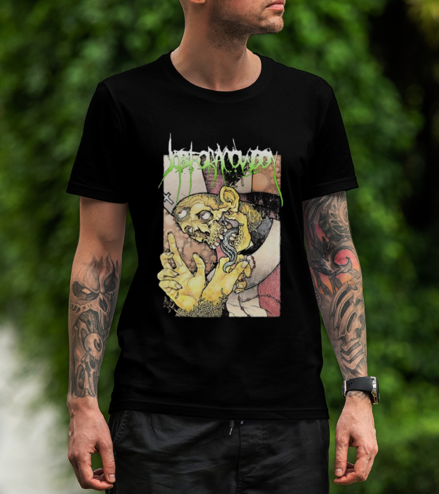 Job For A Cowboy Priest Zombie Graphic With Cross And Rosary T-Shirt