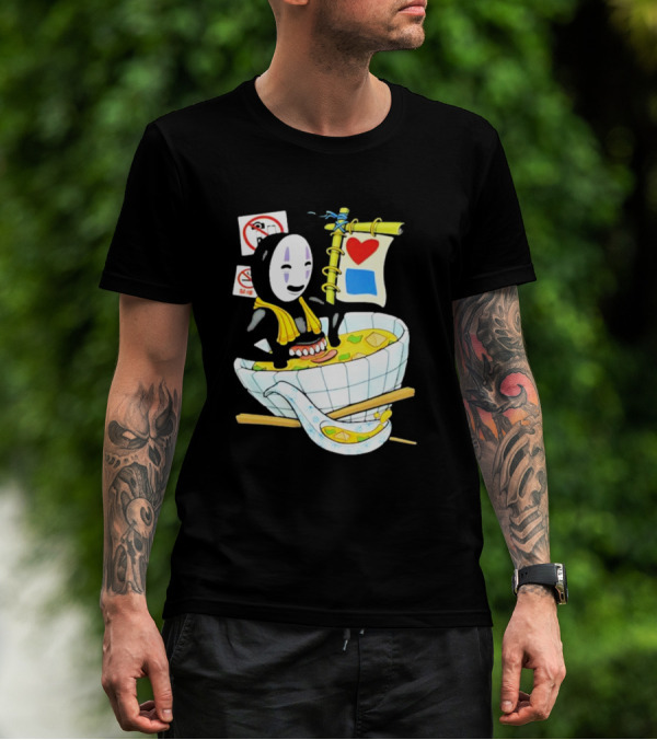 No Face Bluetile Miso Bath Boat With Heart And Blue Square Flag T-Shirt