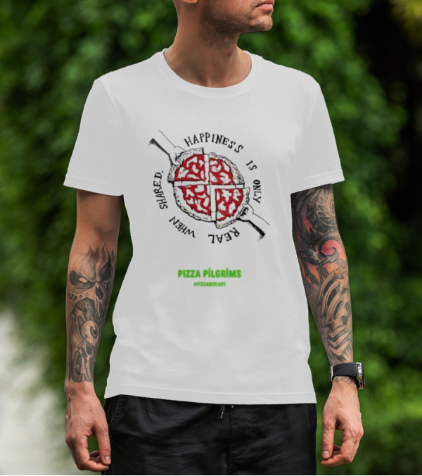 Pizza Pilgrims Happiness Is Only Real When Shared PizzaBoxArt T-Shirt