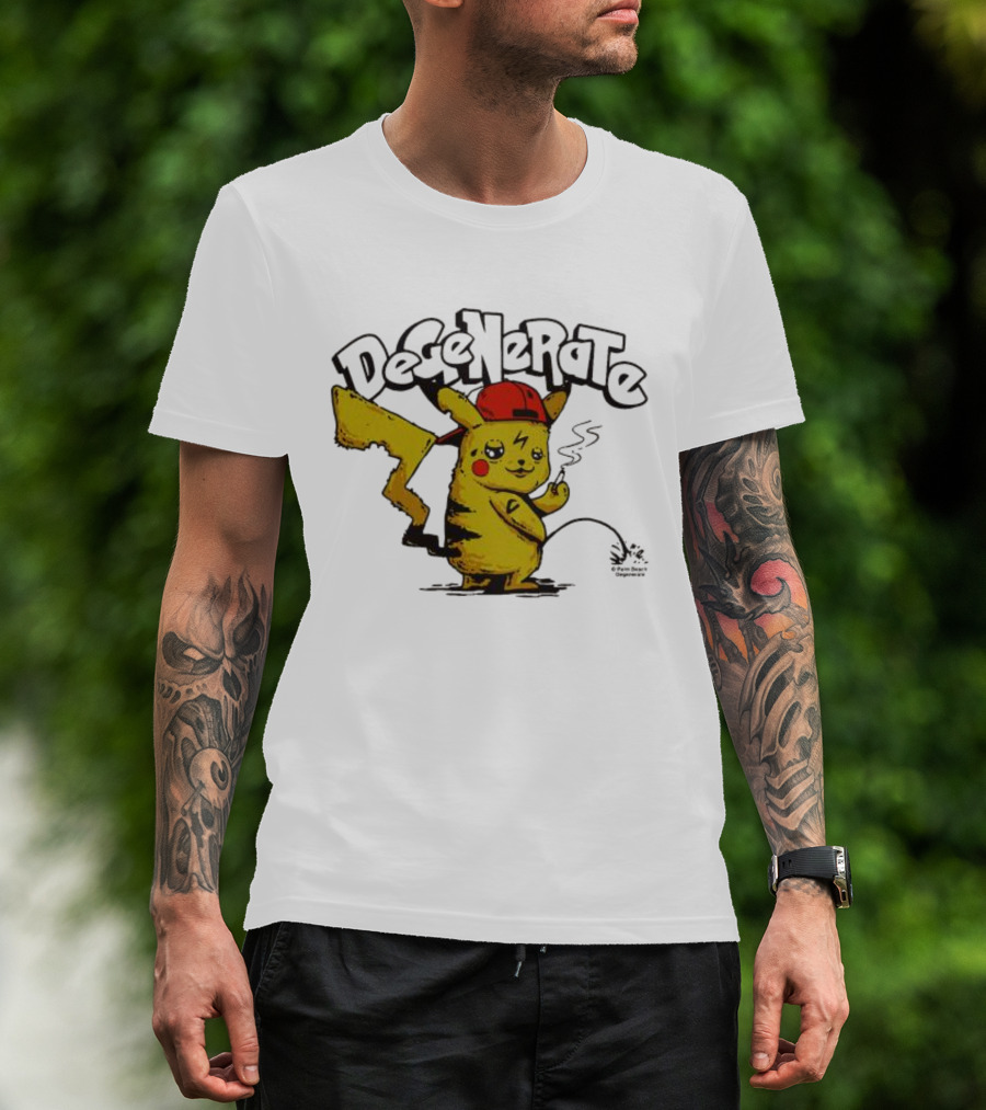 Degenerate Pikachu Smoking With Red Hat T-Shirt