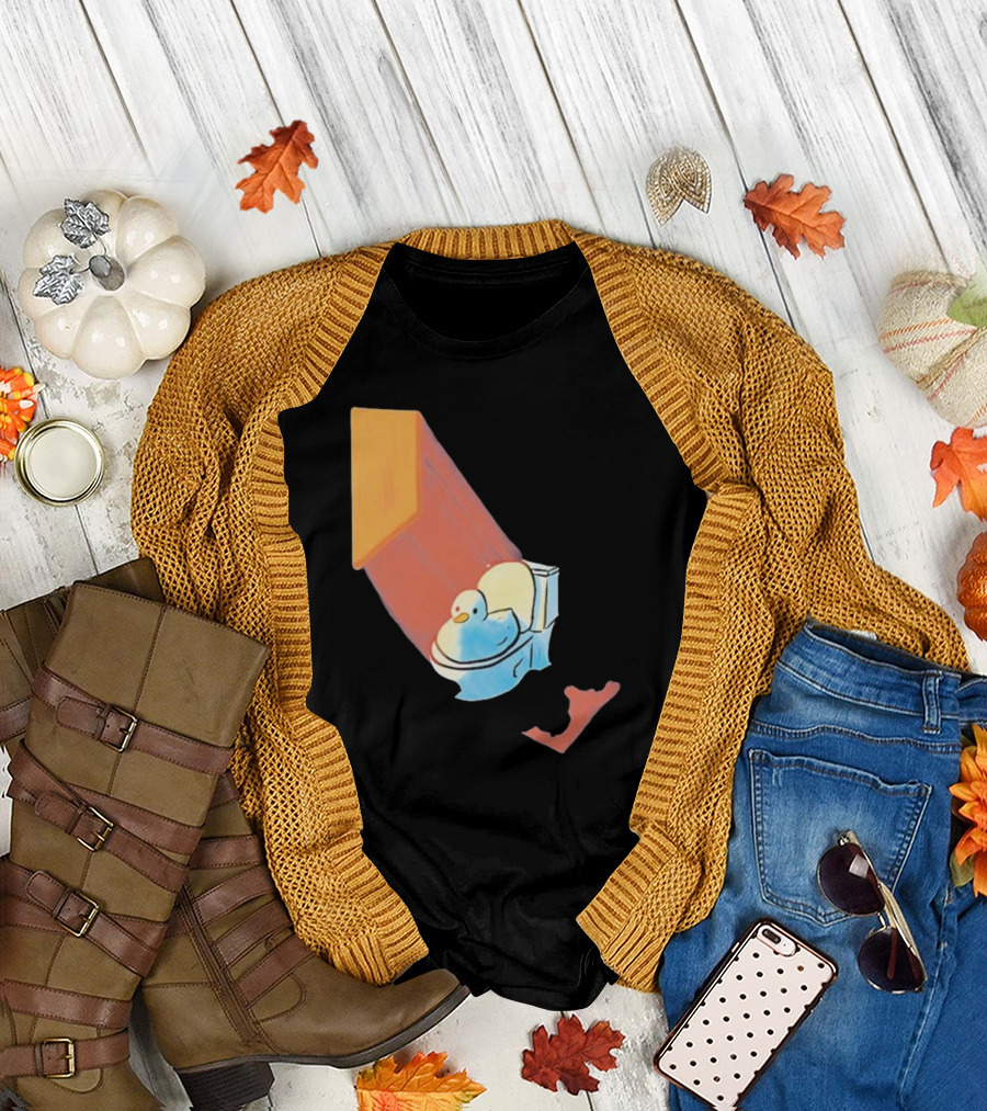 Groovy Space Duck Relaxing in Cosmic Beam on Toilet T-Shirt